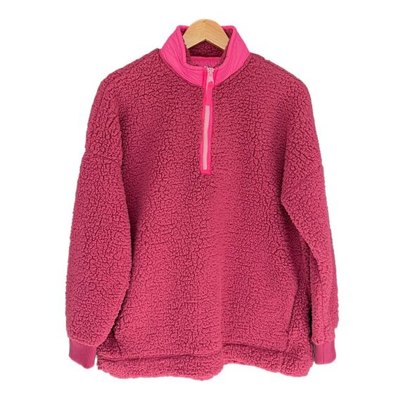 Aerie Dream Sherpa Shearling Sweatshirt Sz M Pink Quarter Zip Pullover Gorpcore - Picture 1 of 8